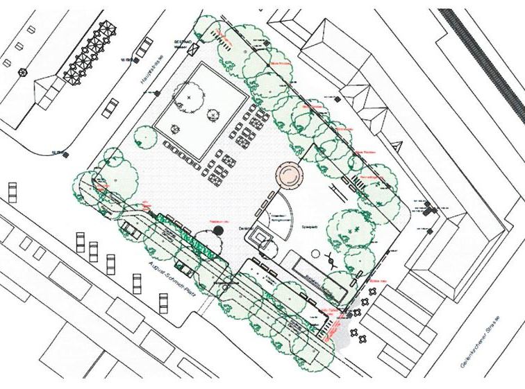 Grafik August-Schmidt-Platz Ausschnitt Plan Verwaltungsvorlage Bau- und Verkehrsausschuss 07/2019